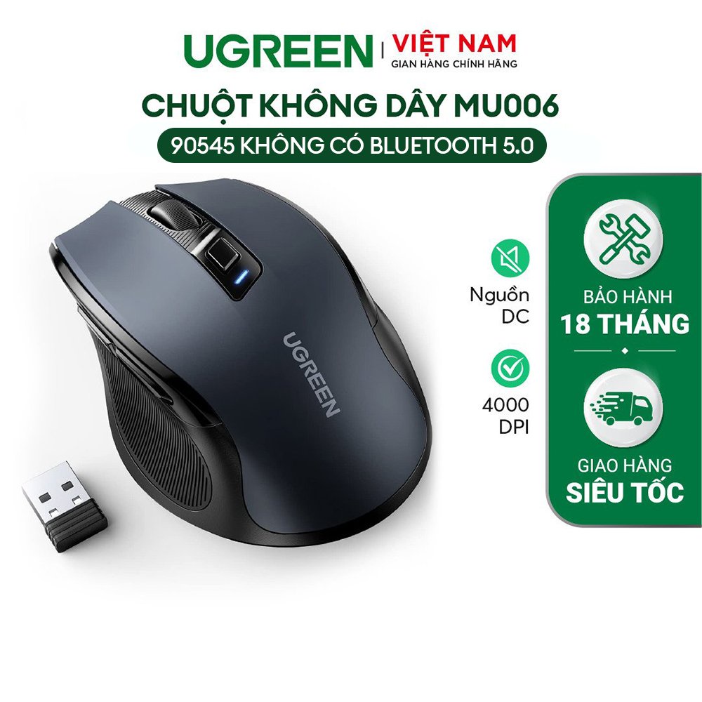 Chuột không dây (Bluetooth 5.0) 2.4G Ugreen MU006 Chế Độ Kép Chuột Ergonomic 4000 DPI | 6 Nút Tắt Tiếng |