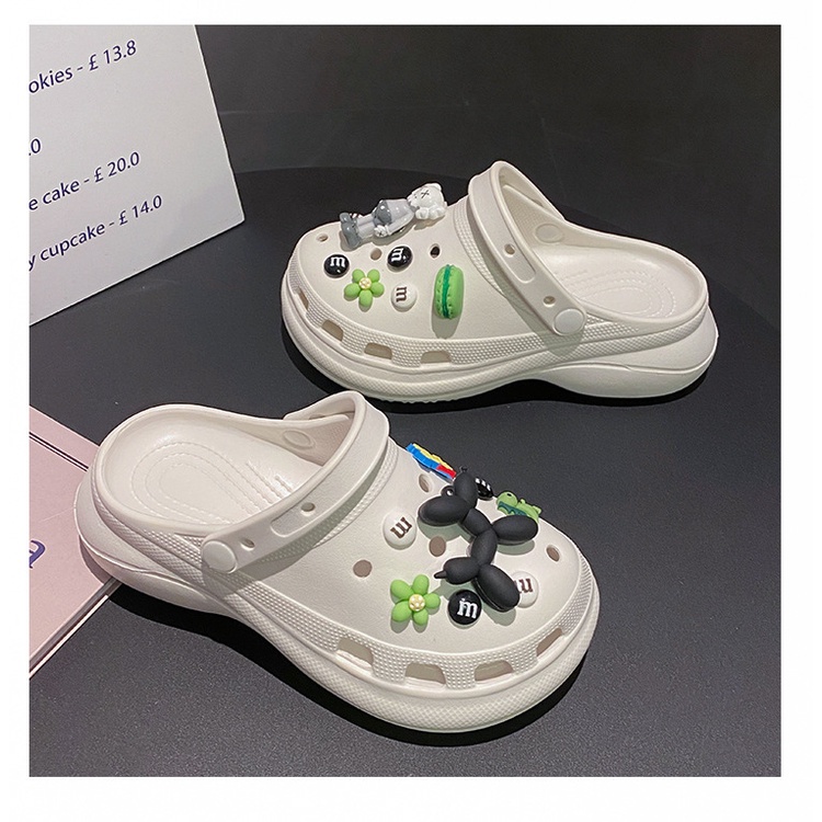 Dép sục cao gót nữ tăng chiều cao_Dép sục siêu êm bae đế 6cm+Tặng kèm bộ phụ kiện gắn dép kaws xanh