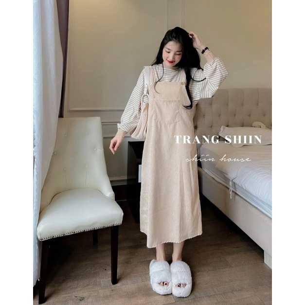 SET YẾM NHUNG GÂN MIDI + ÁO SỌC NGANG TAY PHỒNG