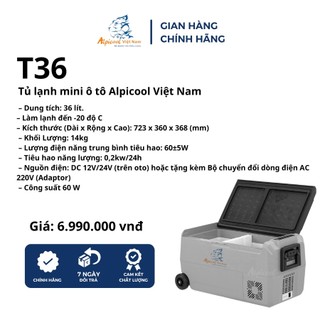 Chính hãng - Tủ lạnh mini ô tô Alpicool Việt Nam T36 (36 lít) - làm đá, trữ sữa, bảo quản mỹ phẩm, thực phẩm, đồ uống