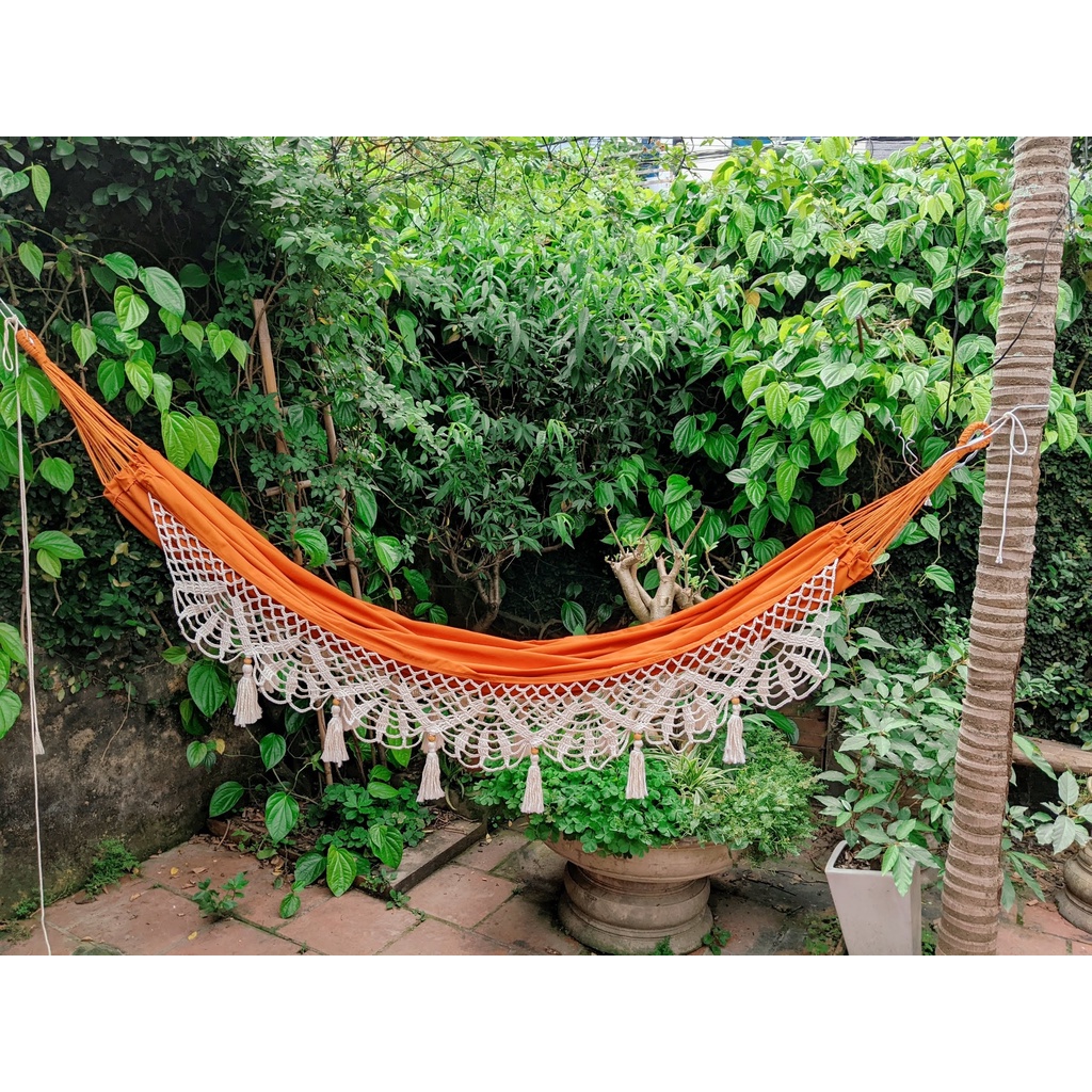 Võng Vải Nằm - Sắc Màu Vải Tự Chọn (Canvas hoặc Kaki) - Hải Tặc Decor - Boho Hammok - Khung Võng Xếp Duy Lợi