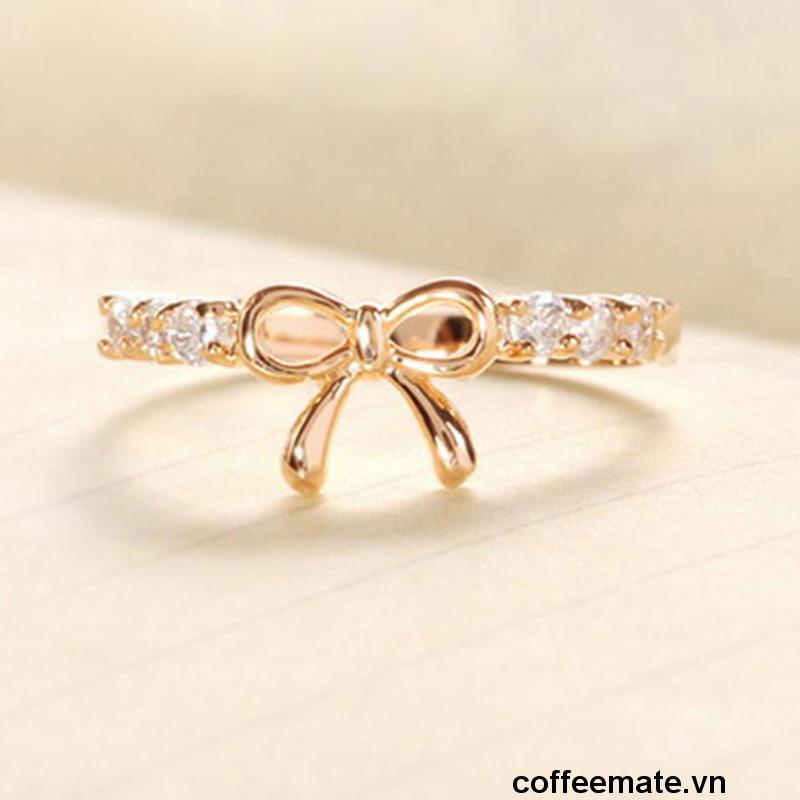 【coffeemate】⚡Nhẫn hình nơ đính đá sang trọng cho nữ nhẫn nữ nhẫn nơ phụ kiện trang sức