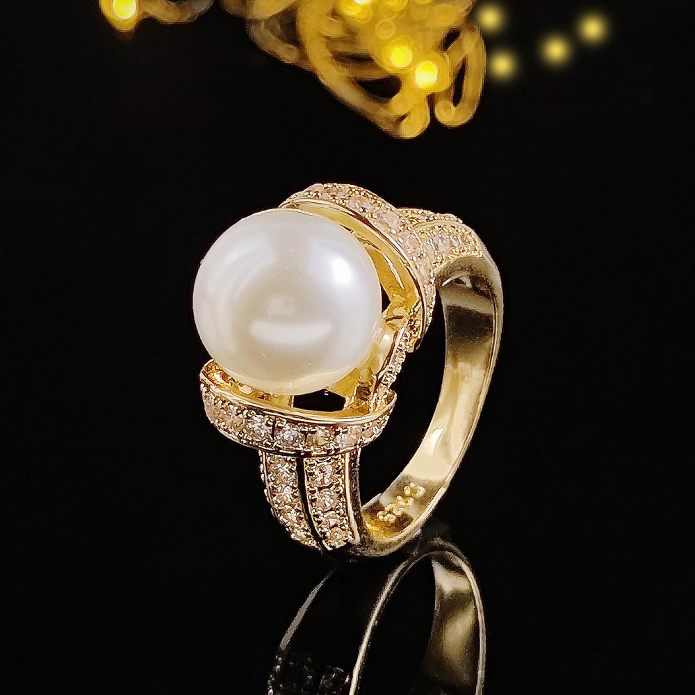 Nhẫn Mạ Vàng Đính Ngọc Trai Và Đá Zircon Phong Cách Âu Mỹ Mới