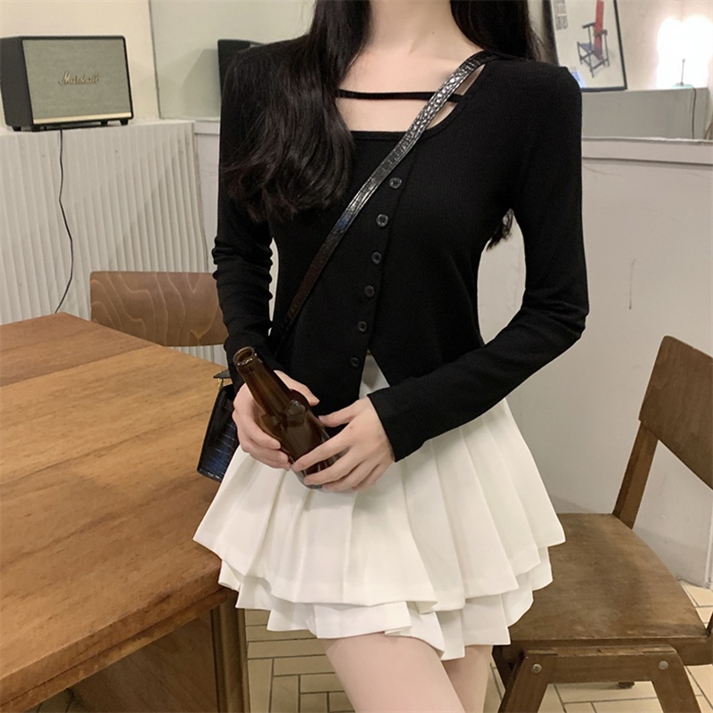 IELGY   Áo Kiểu Dáng Ôm Thiết Kế Không Đồng Đều Dễ Phối Đồ Thời Trang Cho Nữ