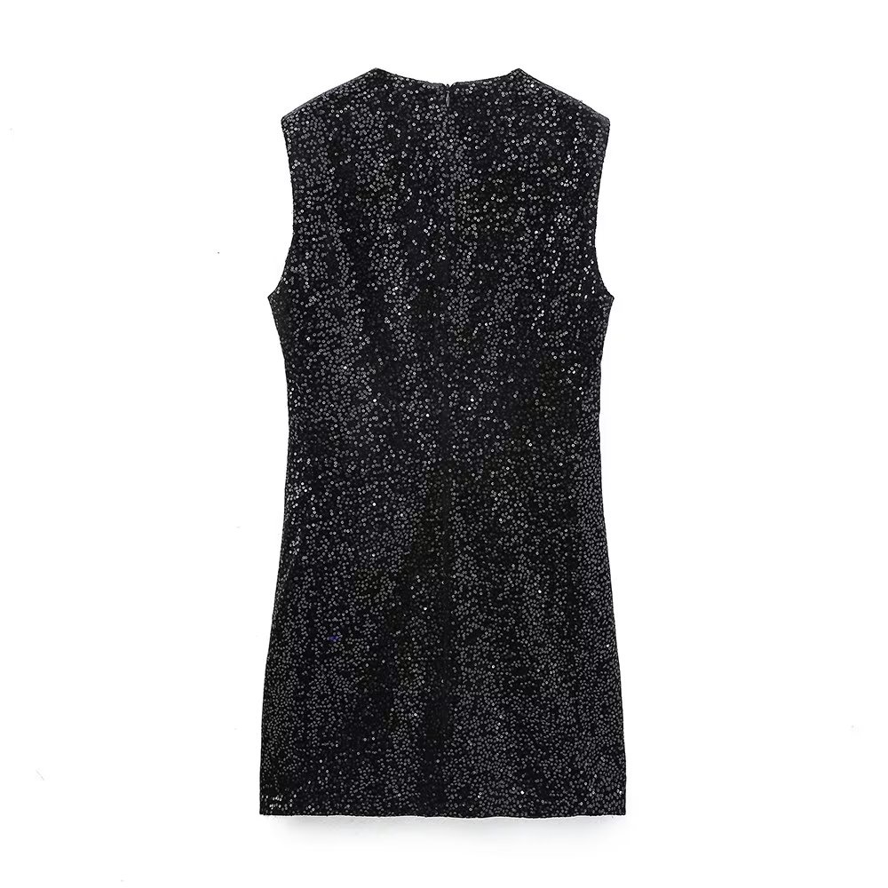 Made in Morocco - Đầm Zara trơn đen sequins không tay sang đẹp DT7SQG55N10