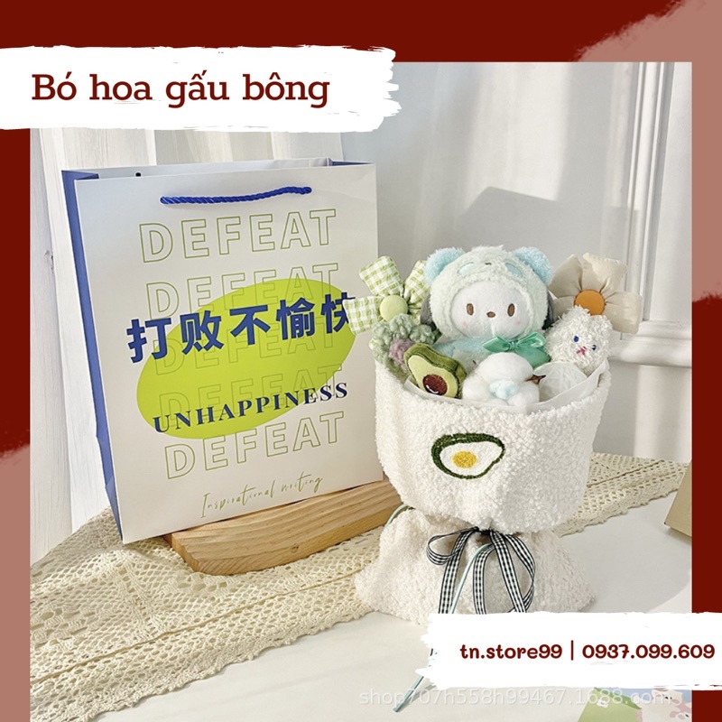 Hoa bó gấu bông TẶNG kèm đèn, túi giấy, thiệp thích hợp quà tặng sinh nhật, 14/2, 8/3, anniversary