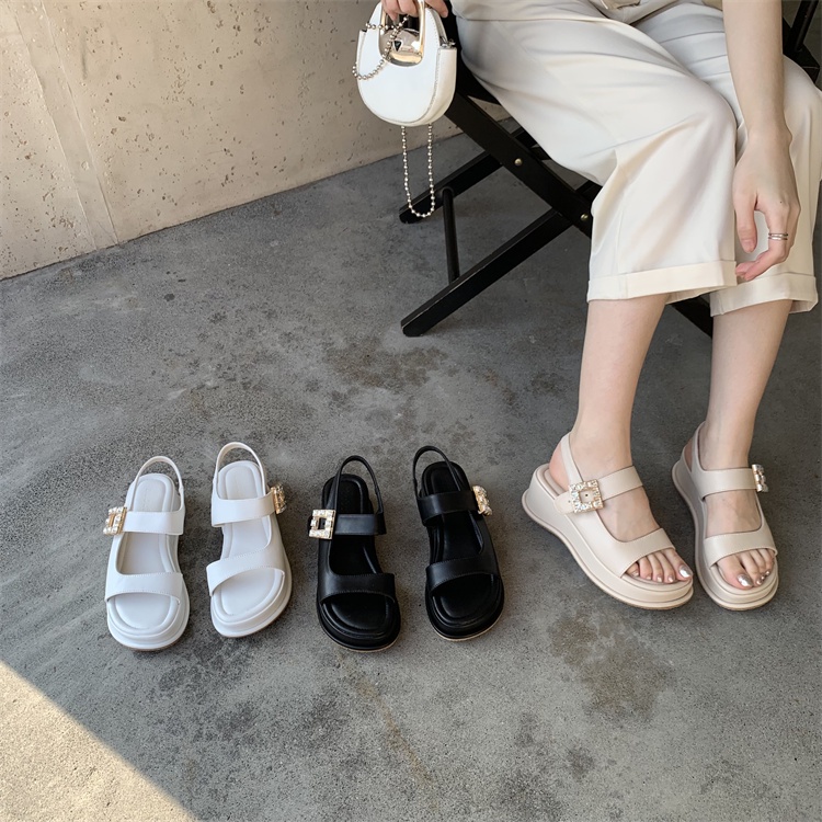 Sandals quai ngang đế bằng gót bánh mì dễ đi cho nữ mùa xuân hè 2023