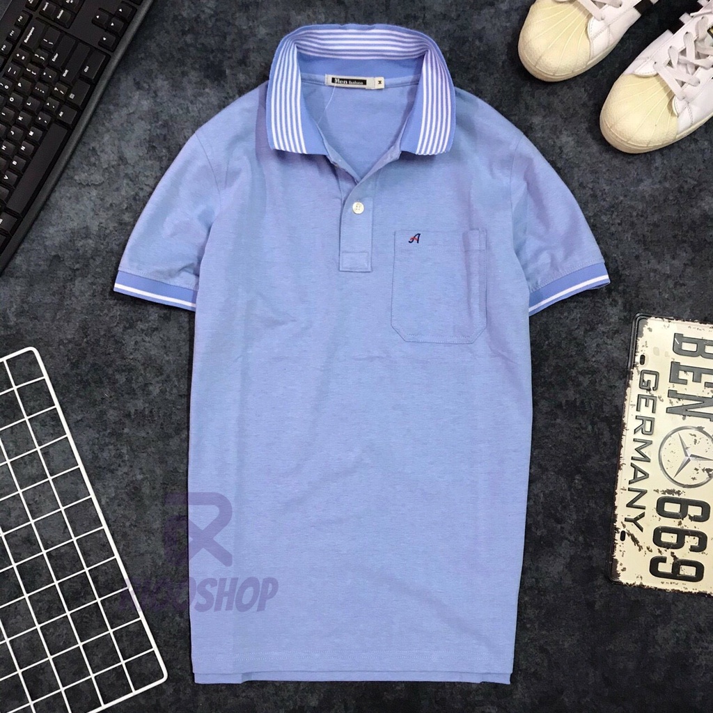 Áo phông nam trung niên có túi, áo thun nam polo trơn đẹp ngắn tay cao cấp xanh, đỏ, rêu, bích RIOOSHOP RCP003