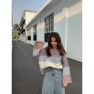 [ SẴN ] Áo Len Kẻ Hàn siêu mịn ( Có Ảnh Thật )