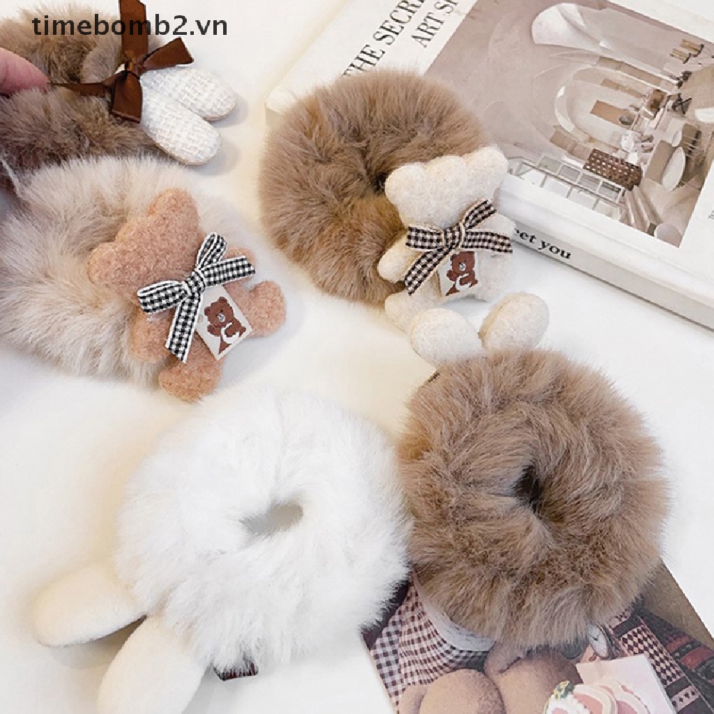 {Mới} Dây Buộc Tóc Cao Su Trắng Hình Tai Thỏ Và Gấu Hoạt Hình Đáng Yêu Thời Trang Cho Nữ