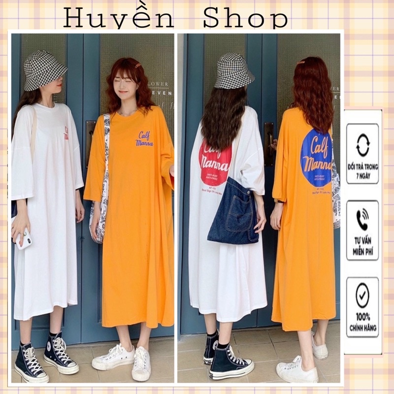 Đầm Thun Suông Váy Xuông Nữ Chất Cotton Dáng Dài Cổ Tròn In Chữ MANNA fom dưới 70kg
