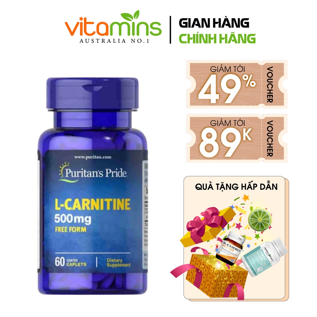 Hỗ trợ giảm cân Puritan's Pride L-Carnitine 500mg 60 viên