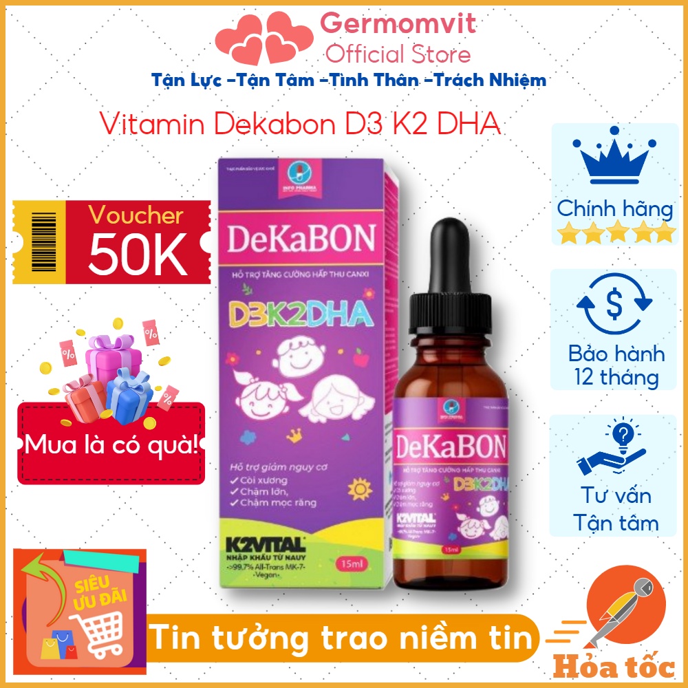 Vitamin D3 K2 DHA Chính hãng DeKaBon Giúp Phát triển hệ xương, răng chắc khỏe, Phát triển chiêu cao,giảm loãng xương