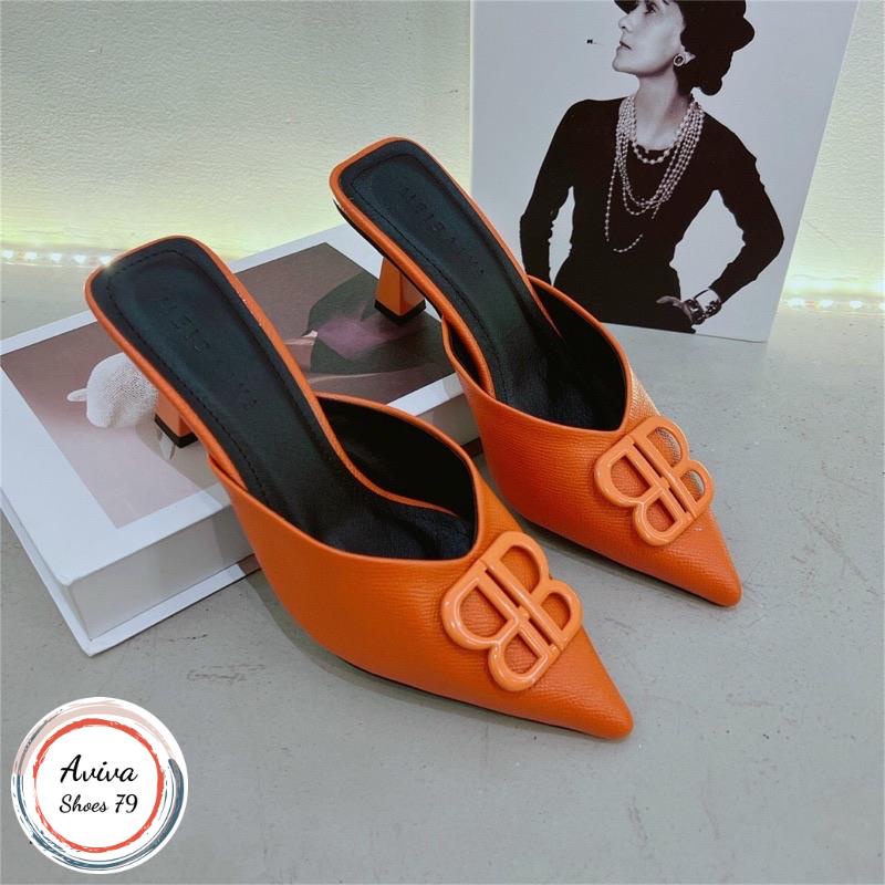 Giày sục mũi nhọn khoá BB da sần mờ cao 4cm xinh xắn hót tread new 2022