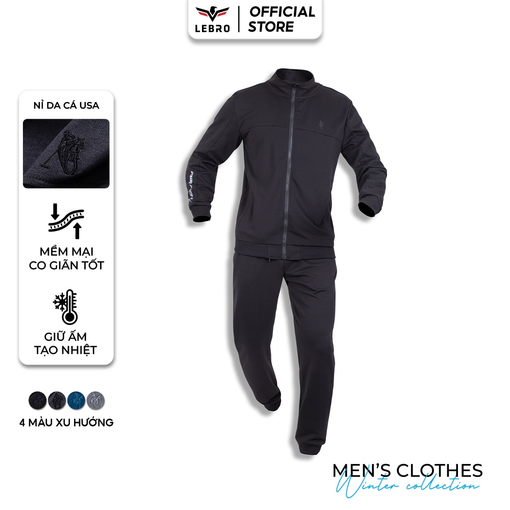 Bộ nỉ nam thu đông khóa kéó HÀNG XUẤT KHẨU Bộ quần áo nỉ nam LEBRO ACTIVE PRO Vải Cotton Mỹ, Dày Dặn, Mềm Mại (22-06)