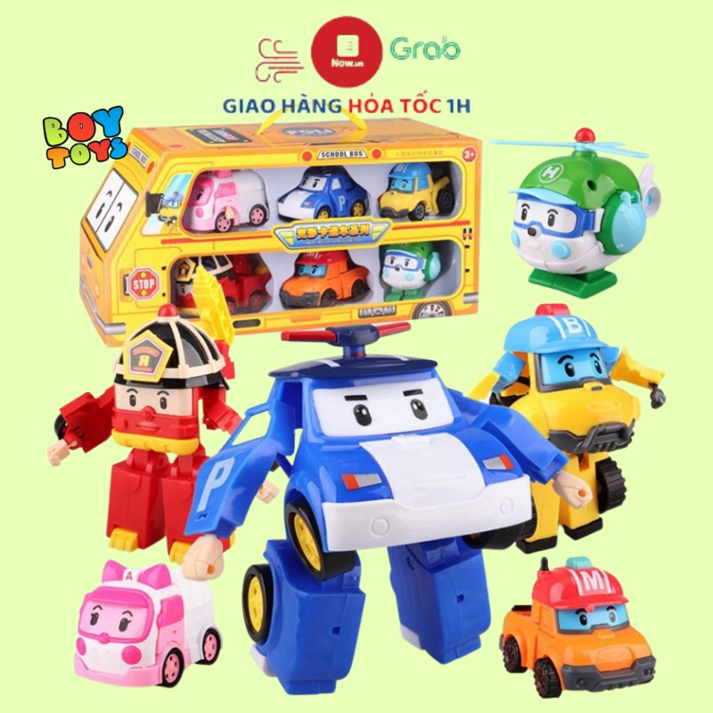 Hộp đồ chơi biệt đội 6 xe Robocar Poli biến hình 2 trong 1