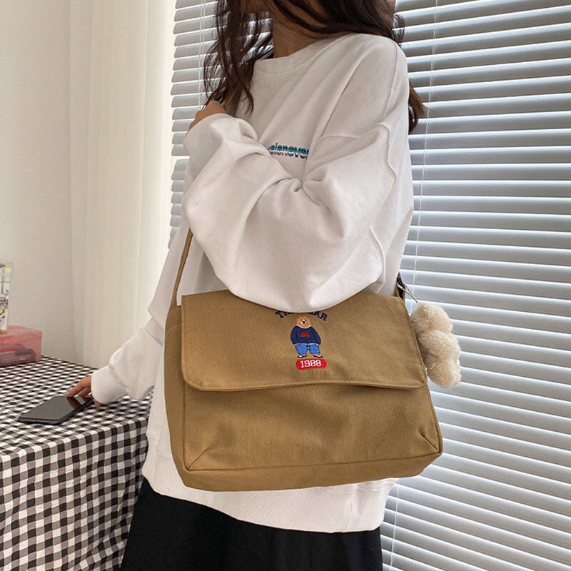 Túi Xách Vải Canvas Cỡ Lớn Thêu Họa Tiết Dễ Thương Thời Trang Cho Nam Và Nữ