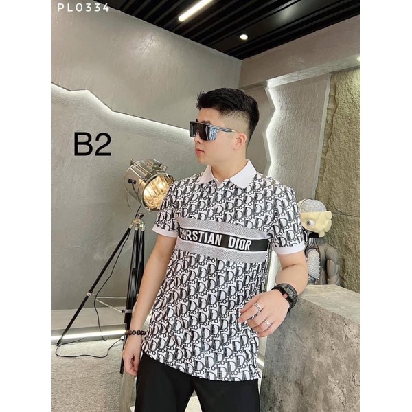 Áo thun polo nam ngắn tay vải cotton kháng khuẩn form ôm body in hoạ tiết DR mầu đen trắng | BigBuy360 - bigbuy360.vn