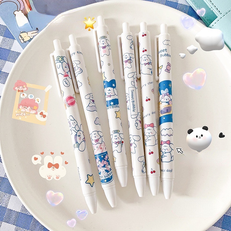 Bút Mực Đen Ngòi 0.5mm Hình Chú Chó Tai To Dễ Thương Cho Nữ