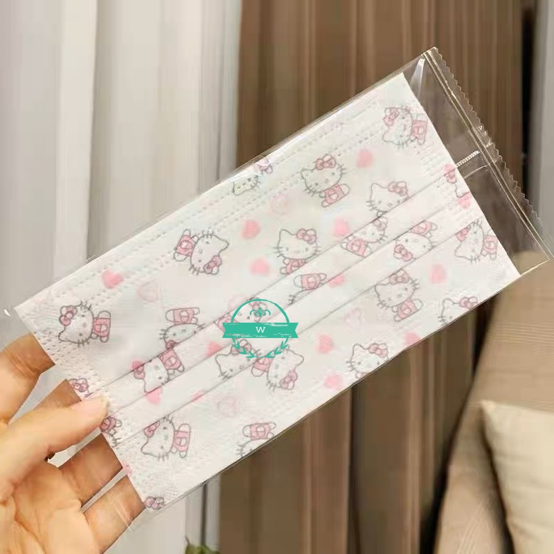Khẩu trang họa tiết mèo hello kitty nền trắng dễ thương