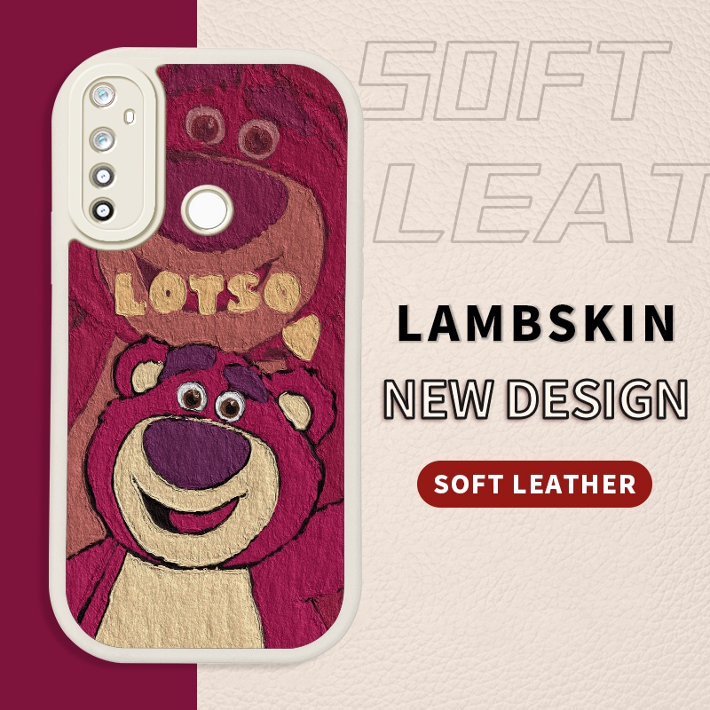 Ốp Điện Thoại Da PU Hình Gấu Dâu Tây Cho Realme 5 5i 5S 6i