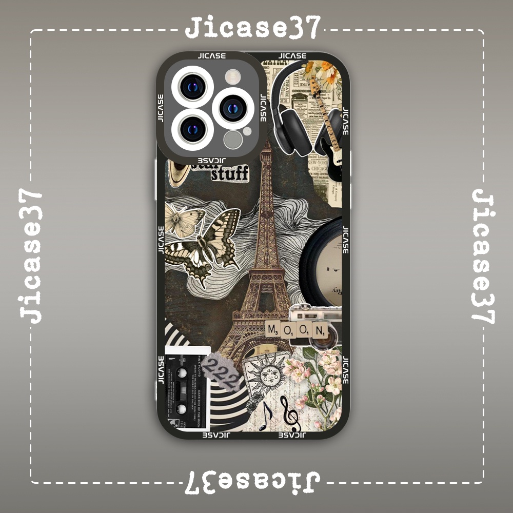 Ốp lưng iphone cạnh vuông Jicase Butterfly bươm bướm Eiffel Tower Vintage Collage