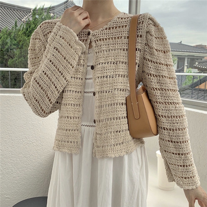 Áo dệt kim SUXI thiết kế khoét lỗ phong cách Hàn Quốc thời trang chống nắng mùa hè cho nữ