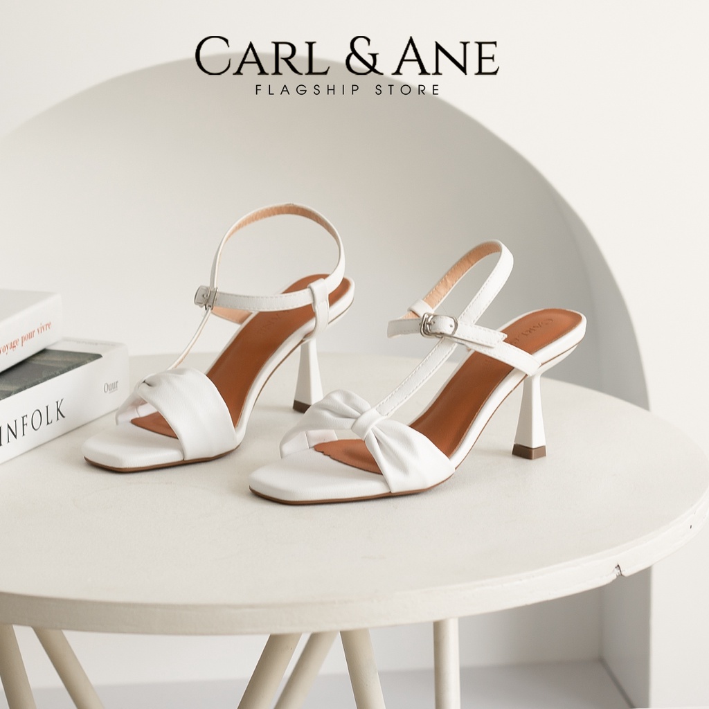 Carl & Ane - Giày cao gót nhọn hỡ mũi quai nơ phối dây cao màu đen - CS017