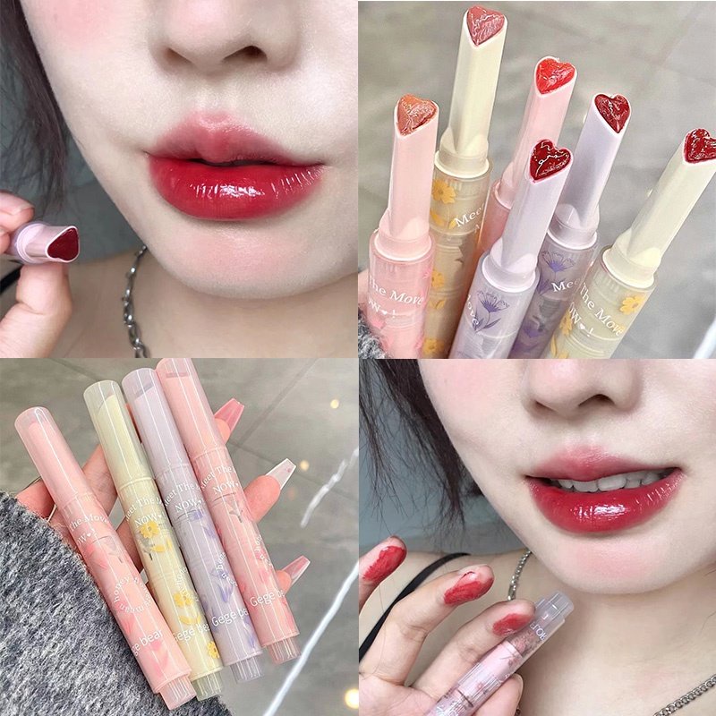 Son Môi Dưỡng Ẩm Chống Thấm Nước Không Phai Màu Thiết Kế Vỏ Họa Tiết Ngôn Ngữ Hoa Và