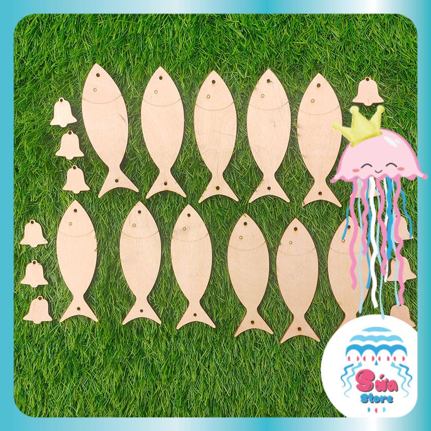 Cá Gỗ Tô Màu Cho bé 12cm kèm chuông nhỏ và dây buộc cho bé thỏa sức sáng tạo và rèn luyện tính kiên nhẫn CG01