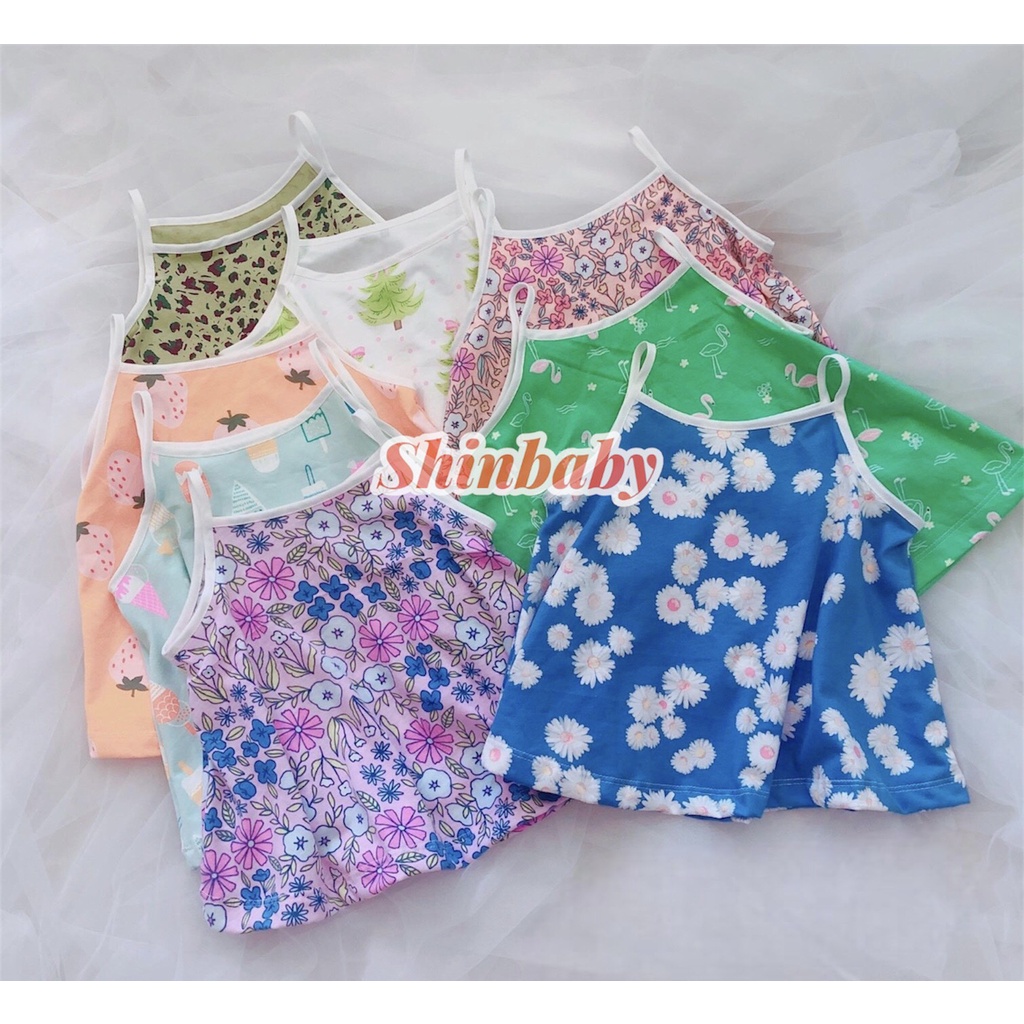 Set 5 áo hai dây cotton họa tiết dễ thương vải mềm mát cho bé gái (6-26kg)