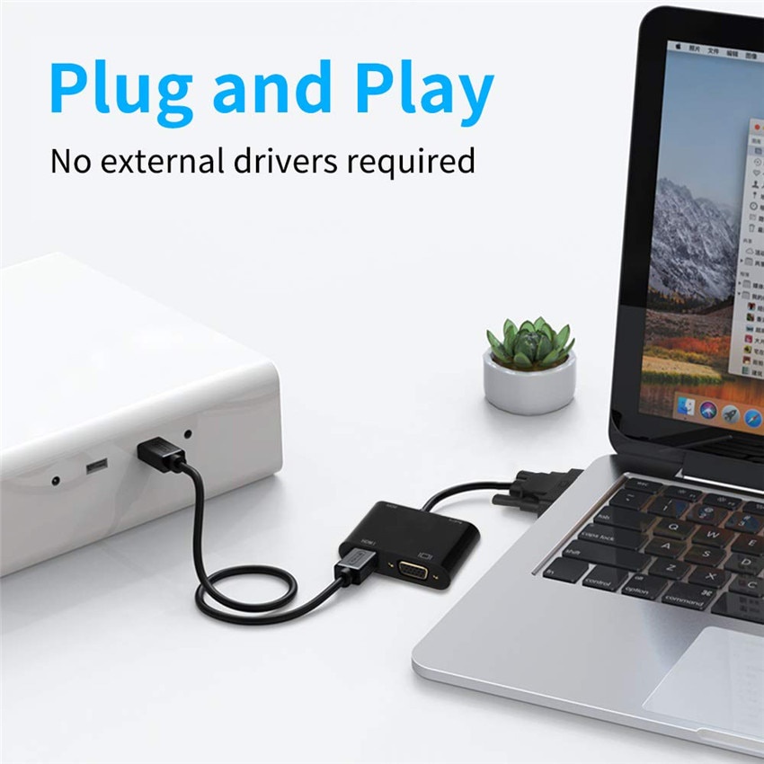 Bộ chuyển đổi màn hình gương VGA sang HDMI + VGA 2in1 Cáp chuyển đổi đầu ra âm thanh và video 1080P VGA sang HDMI