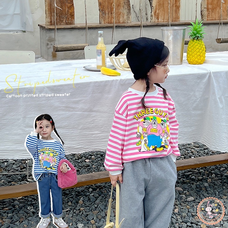 Áo Thun Tay Dài Họa Tiết Kẻ Sọc In Chữ Thời Trang Mùa Thu Cho Bé Gái