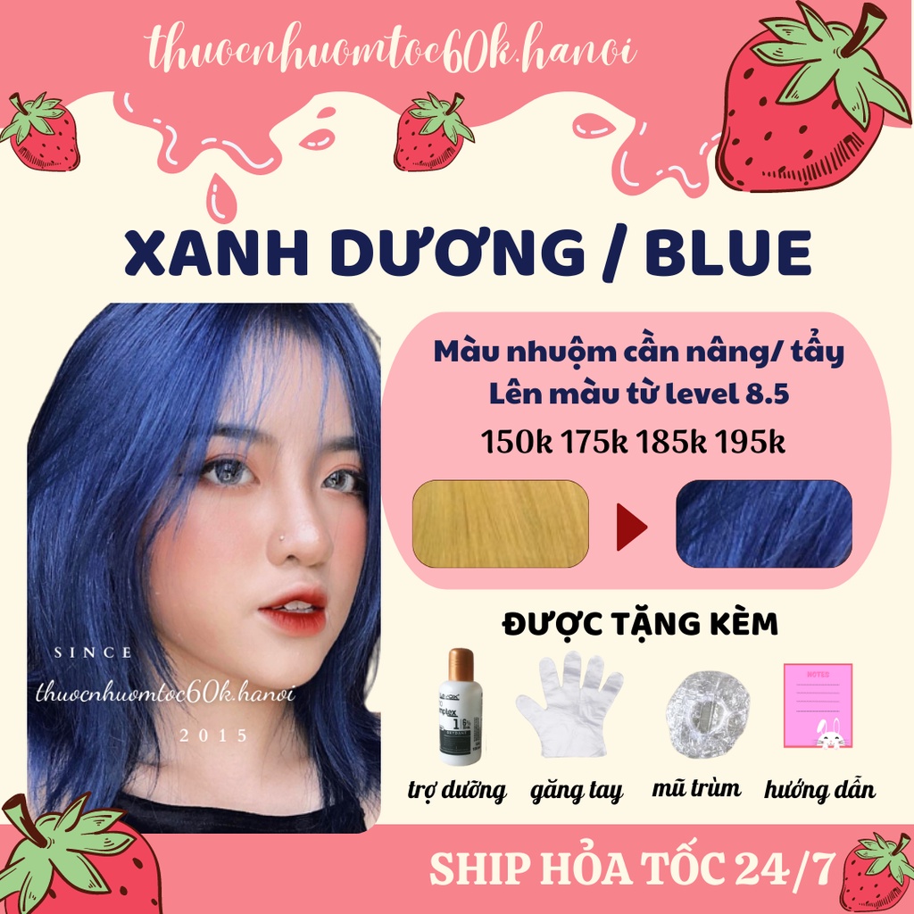 Thuốc nhuộm tóc màu Xanh Dương, Xanh Blue, Xanh Nước Biển kèm trợ dưỡng găng tay