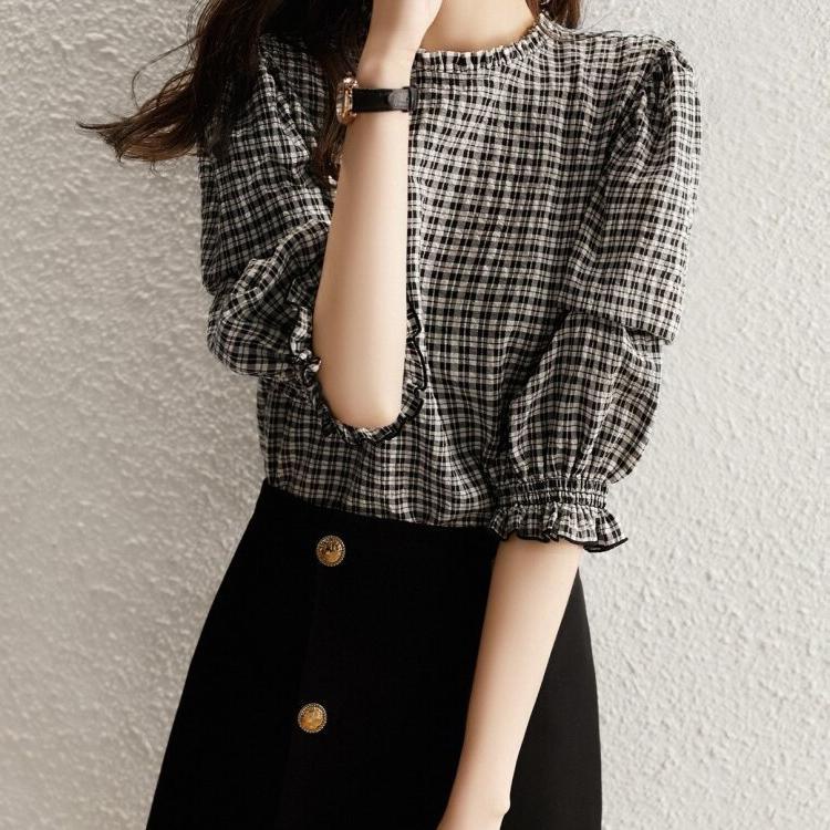 Áo Sơ Mi Ngắn Tay Form Rộng Họa Tiết Ca Rô Thời Trang Dành Cho Nữ