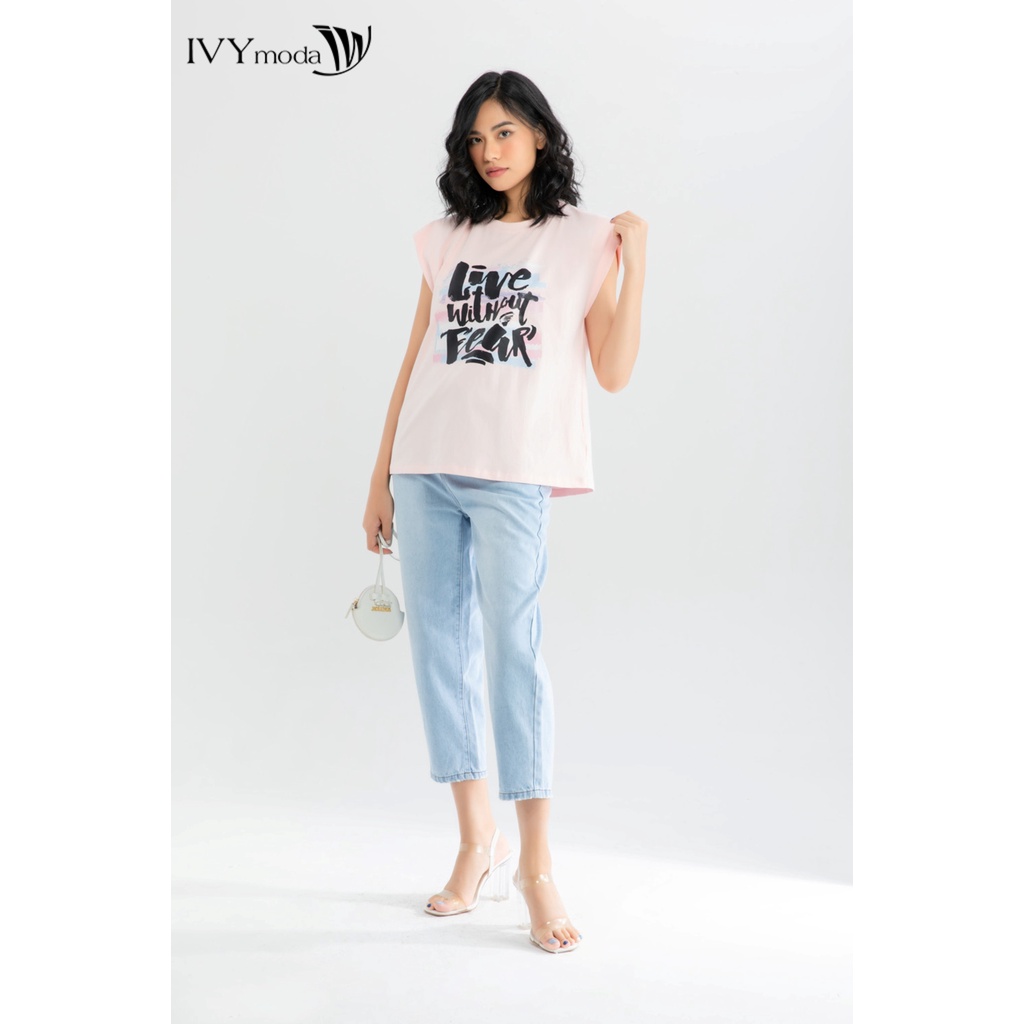 Quần baggy jeans nữ cạp bẻ IVY moda MS 25B8025