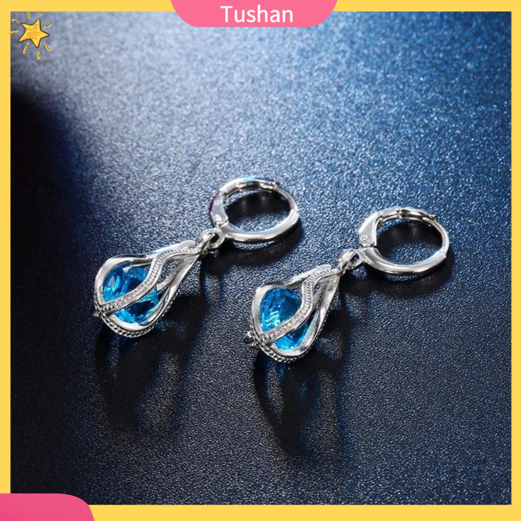 1 Set Bông Tai Giọt Nước Đính Đá Sang Trọng Cho Cô Dâu