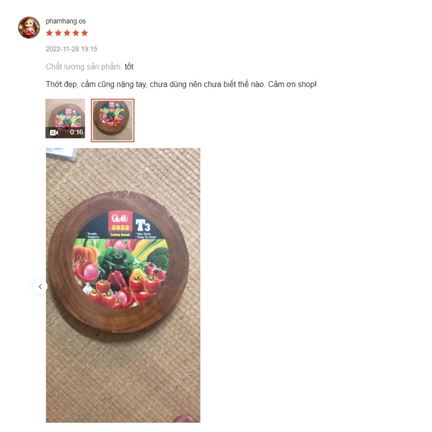 Thớt Gỗ Me Sừn Gosashi 25cm Không Lên Mùn, Không Nứt Nẻ