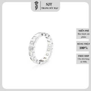 Nhẫn unisex bạc 925 sjt đính đá emerald cut phá cách