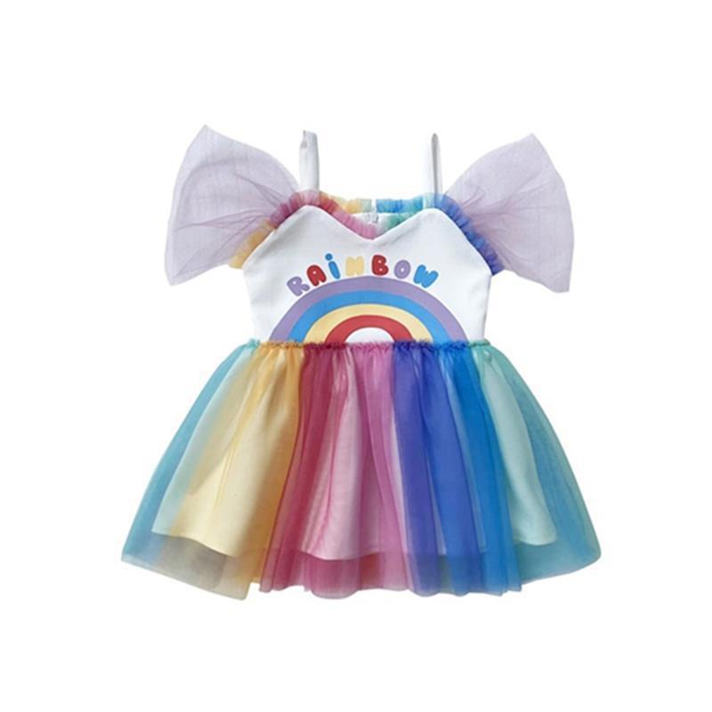 Đầm công chúa IQ ANGEL hai dây họa tiết hoa màu cầu vồng xinh xắn cho bé gái