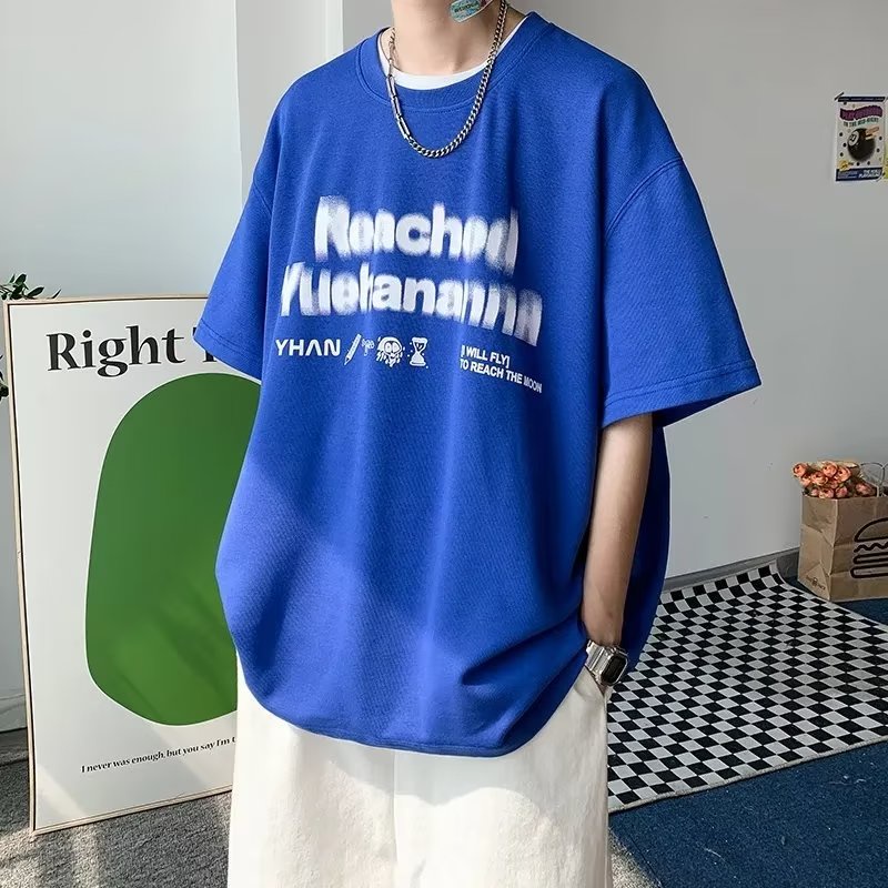 Áo Thun Tay Ngắn Dáng Rộng In Hình Đơn Giản Trẻ Trung Hợp Thời Trang Hè Cho Nam