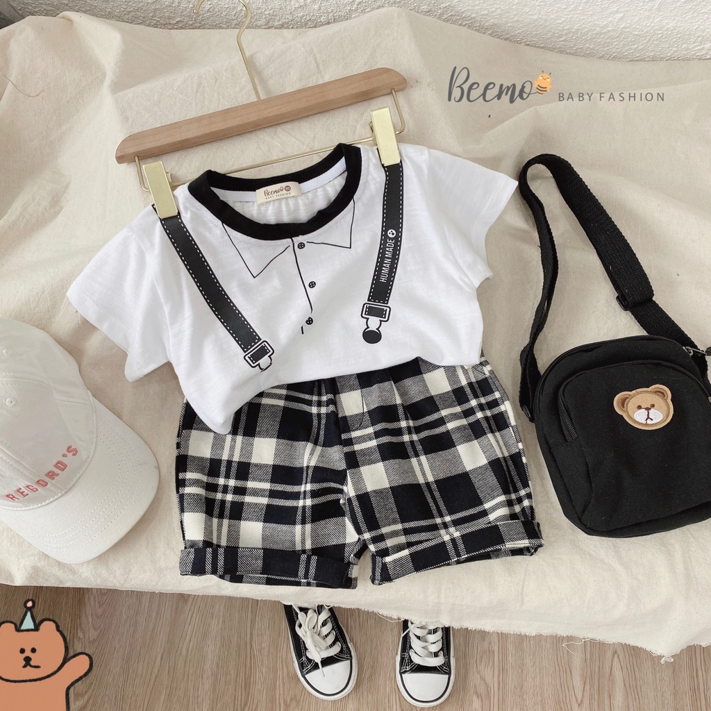 Bộ quần áo bé trai BEEMO B044 quần áo cho bé trai chất liệu áo cotton xược, quần kẻ thô mềm mại, PAPALEMON