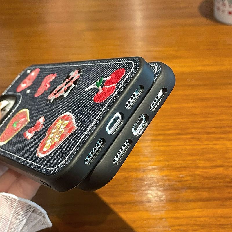 Ốp Điện Thoại Denim Thêu Họa Tiết Cho iPhone 11 11Promax 14 14Pro 14plus 14Promax caser 12 12Pro 12Promax X XR XS XSmax 13 13Pro 13Promax