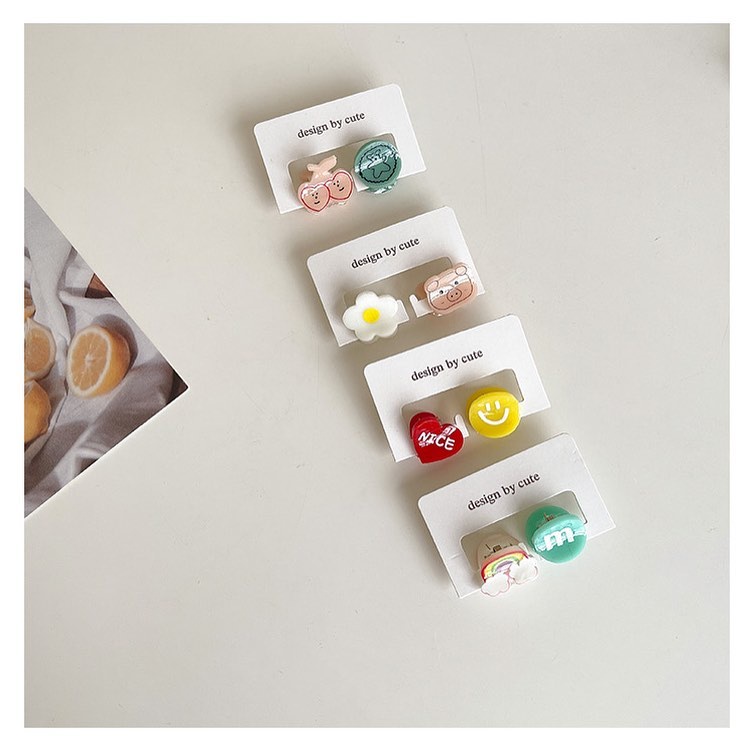 Set 2 kẹp tóc, kẹp mái hình hoa, trái tim, mặt cười, gấu dễ thương