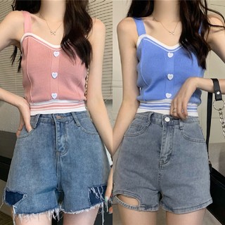 CRLNHC Áo Croptop Dệt Kim Không Tay Cổ Chữ V Thời Trang Cho Nữ