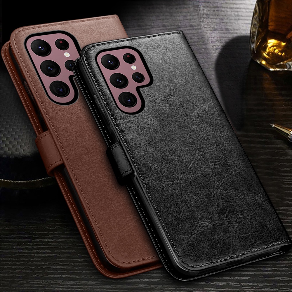 Bao Da Điện Thoại Nắp Lật Từ Tính Cho Samsung S23 5G Cover Capas Galaxy Sumsung S22 Ultra 23 Plus