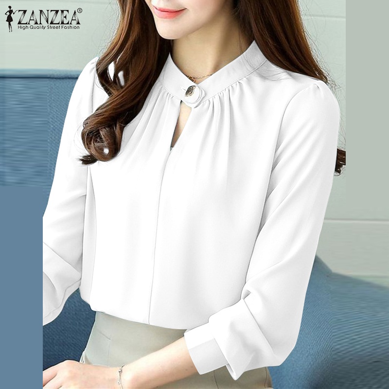 Áo kiểu ZANZEA tay dài màu trơn thời trang dành cho nữ
