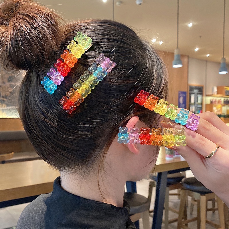 Kẹp Tóc Hình Gấu Hoạt Hình Màu Kẹo Ngọt Dành Cho Nữ