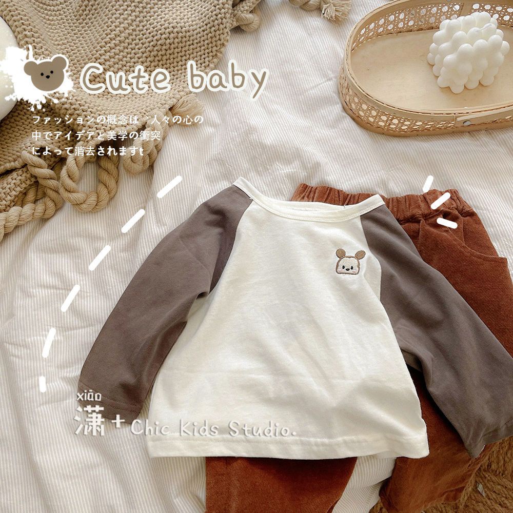 Áo Thun Mỏng Tay Dài Thêu Họa Tiết Hoạt Hình Màu Tương Phản Thời Trang Xuân Thu 2022 Cho Bé Trai Và Gái