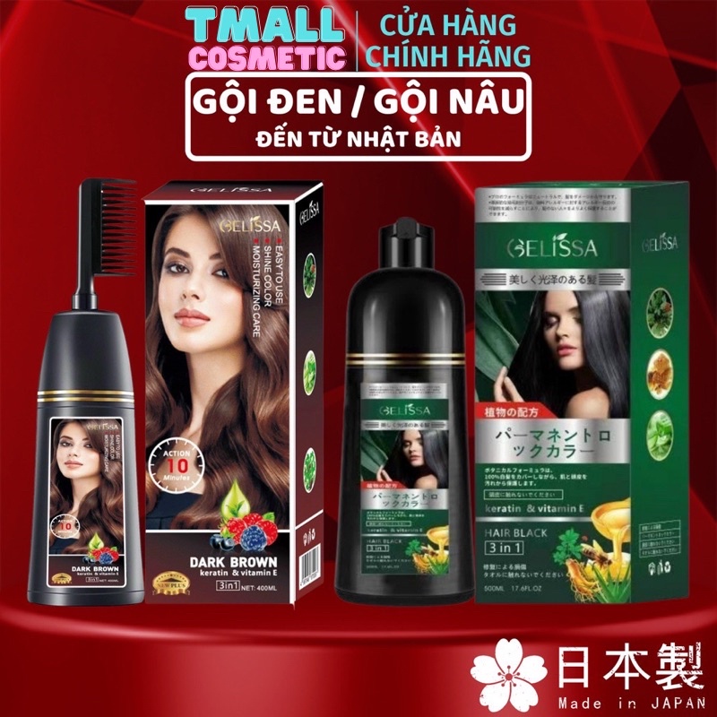 Dầu gội phủ bạc GELISSA 500ml 400ml nhật bản - Lược nhuộm tóc thông minh đen nâu thảo dược tự nhiên an toàn